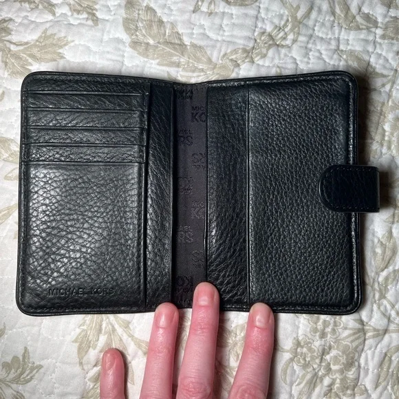 Michael Kors Black Leather Wallet Passport Holder Minimalist Quiet Luxury Travel - Picture 6 of 10